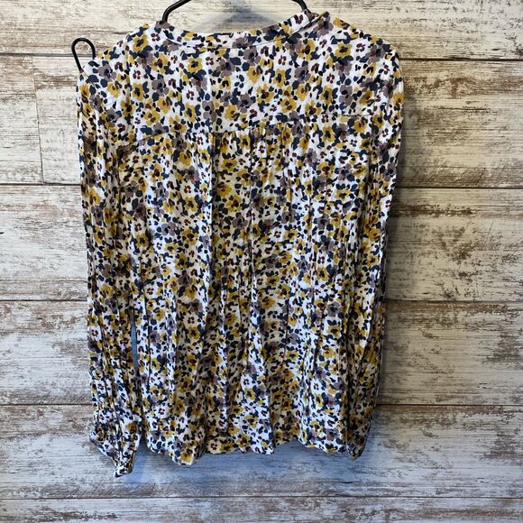 Loft Long Sleeve Floral V Neck Top Yellow Brown White Size XS - Picture 2 of 6